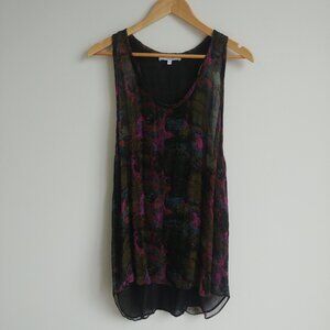 IRO soft flowy dark abstract purple pattern tank blouse top 42 approx US 10